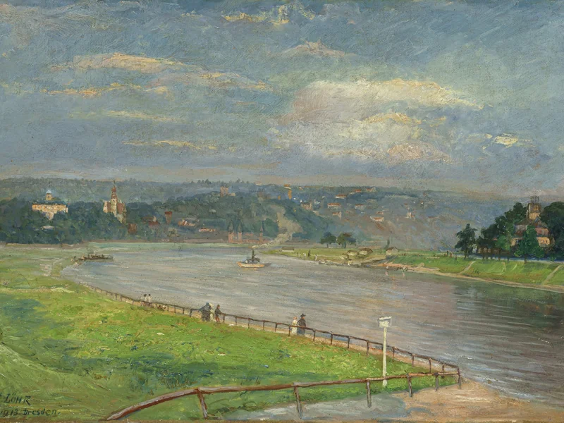 1852-Gustav Löhr - Neustadt, sponda del fiume Elba, 1913